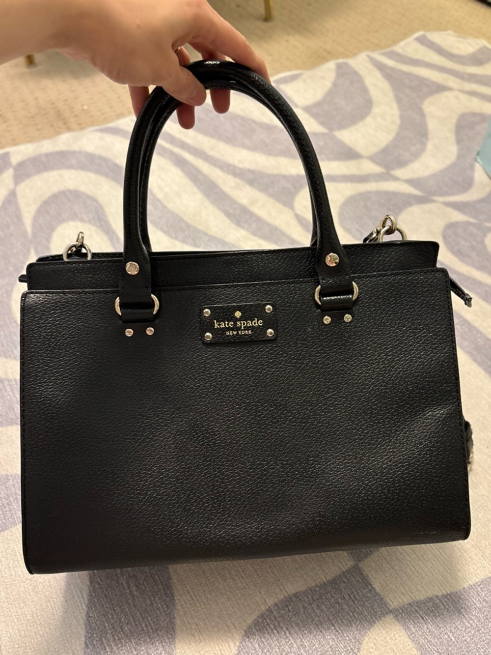 kate spade black pebbled leather satchel with gold-tone hardware